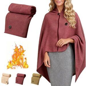 Portable Cordless Heated Shawl, Rechargeable Electric Warming Wrap with 3 Heat S